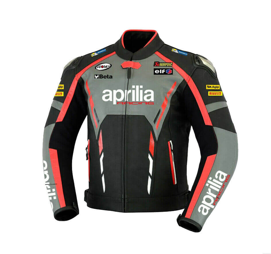 Veste de course en cuir blanc Aprilia homologuée CE