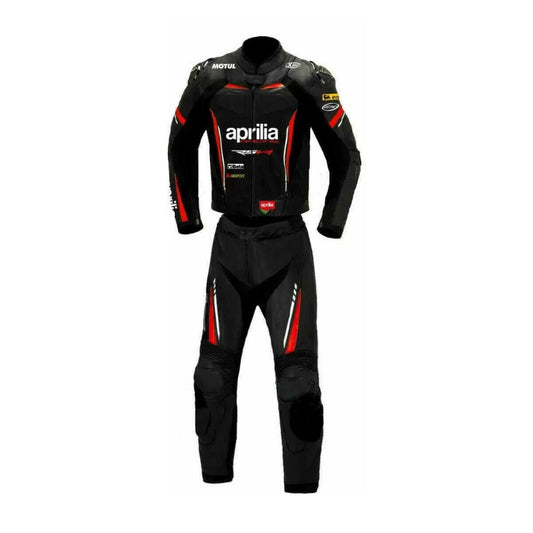 Aprilia Black and Red Leather Motorcycle Racing Suit