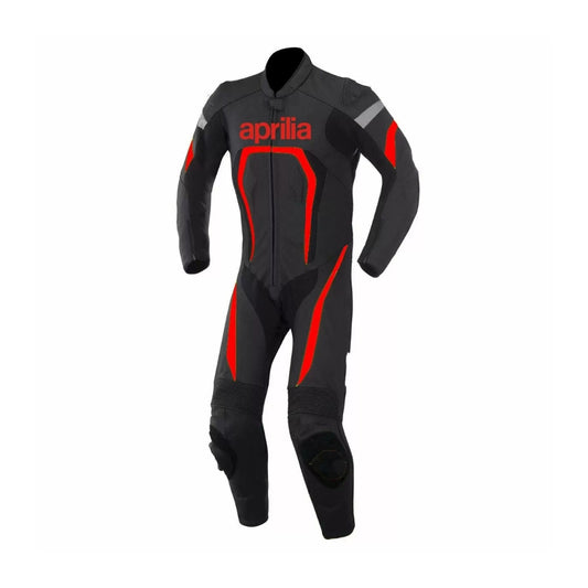 Black and Red Aprilia Motorcycle Racing Leather Suit