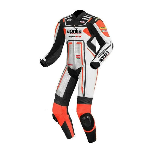 Aprilia White and Black Motorcycle Racing Leather Suit