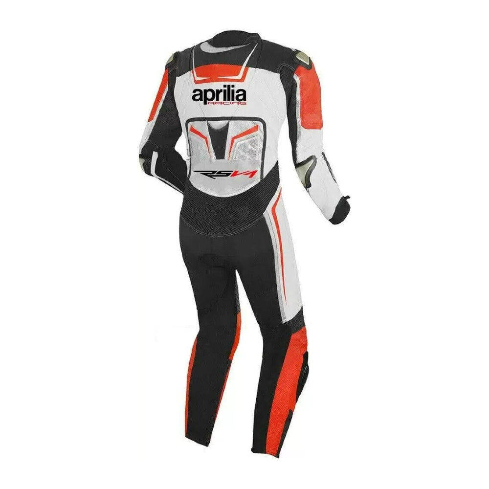 Aprilia White and Black Motorcycle Racing Leather Suit