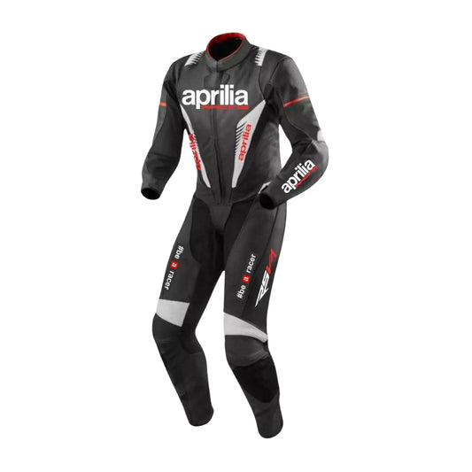 Black Aprilia RSV4 Motorcycle Race Leather Suit