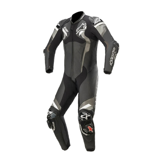 Atem V4 One-Piece Motorcycle Leather Racing Suit Black, White, and Grey