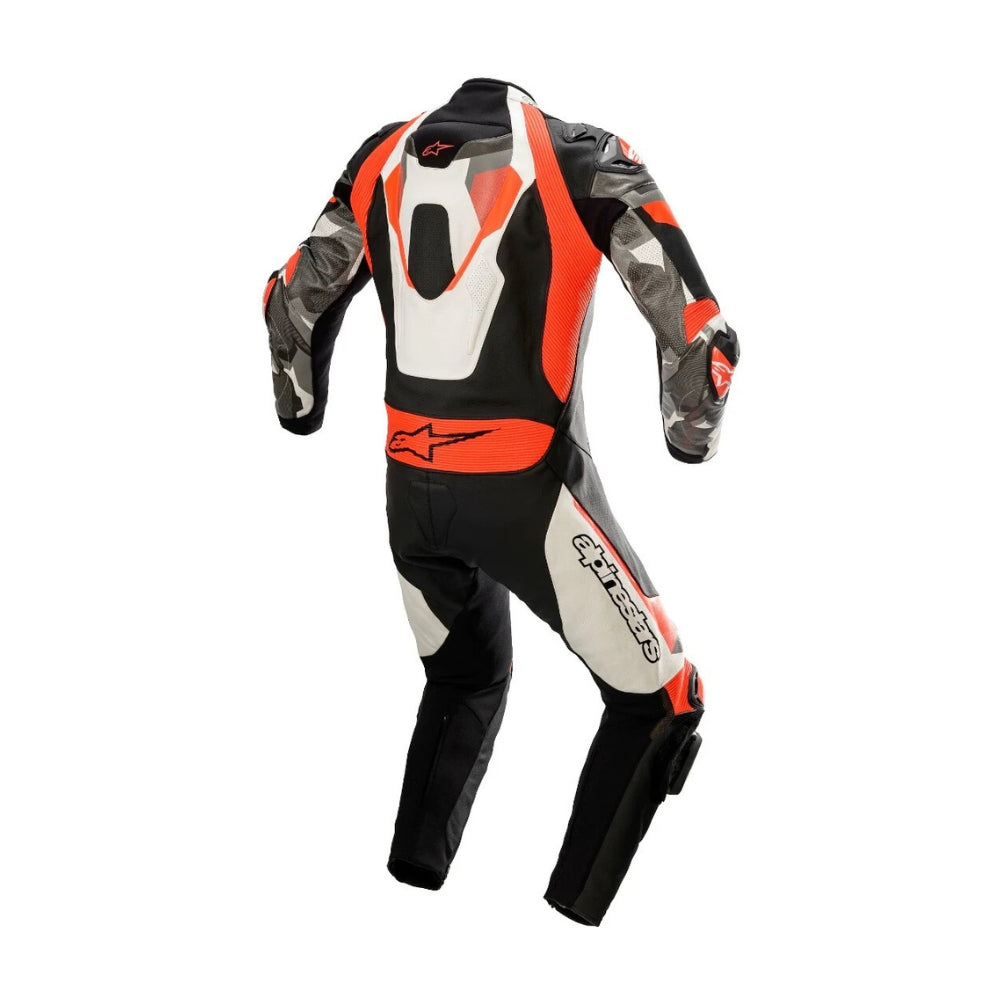 Atem V4 One-Piece Motorcycle Leather Racing Suit Black, White, and Red