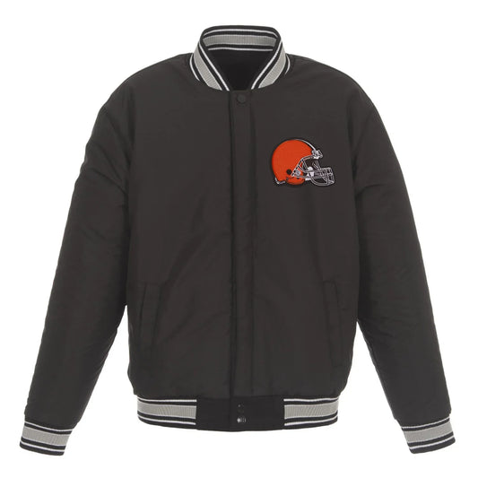 CLEVELAND BROWNS JH DESIGN WOOL REVERSIBLE FULL-SNAP JACKET – BLACK
