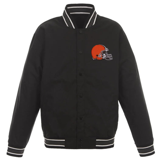 CLEVELAND BROWNS SATIN  VARSITY JACKET - BLACK