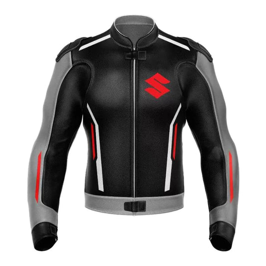 Black Gray Suzuki Motorbike Racing Leather Jacket