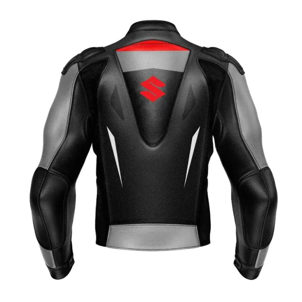 Black Gray Suzuki Motorbike Racing Leather Jacket