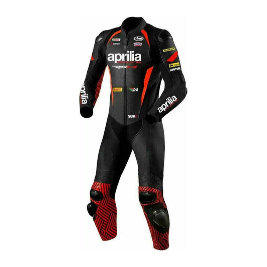 Aprilia Motorcycle Racing Leather Suit – Black and Red Edition