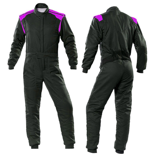 Front And Back View of Black Karting Racing Wear – Made-to-Order Comfortable Karting Suit