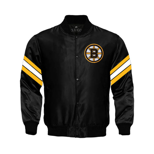 Boston Bruins Satin Varsity Full Snap Jacket