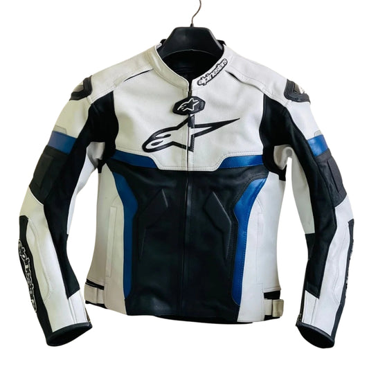 Celer Motorbike Leather Racing Jacket Black/Blue/White