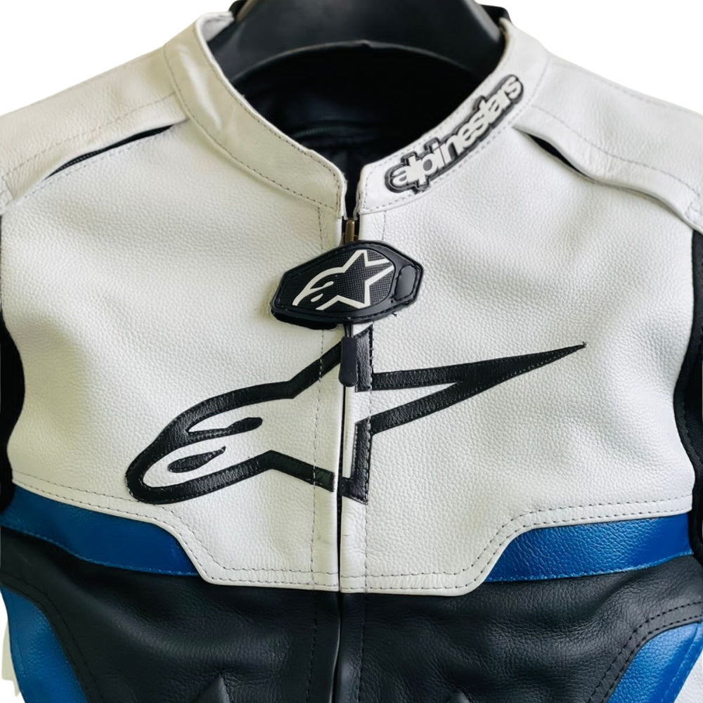 Celer Motorbike Leather Racing Jacket Black/Blue/White
