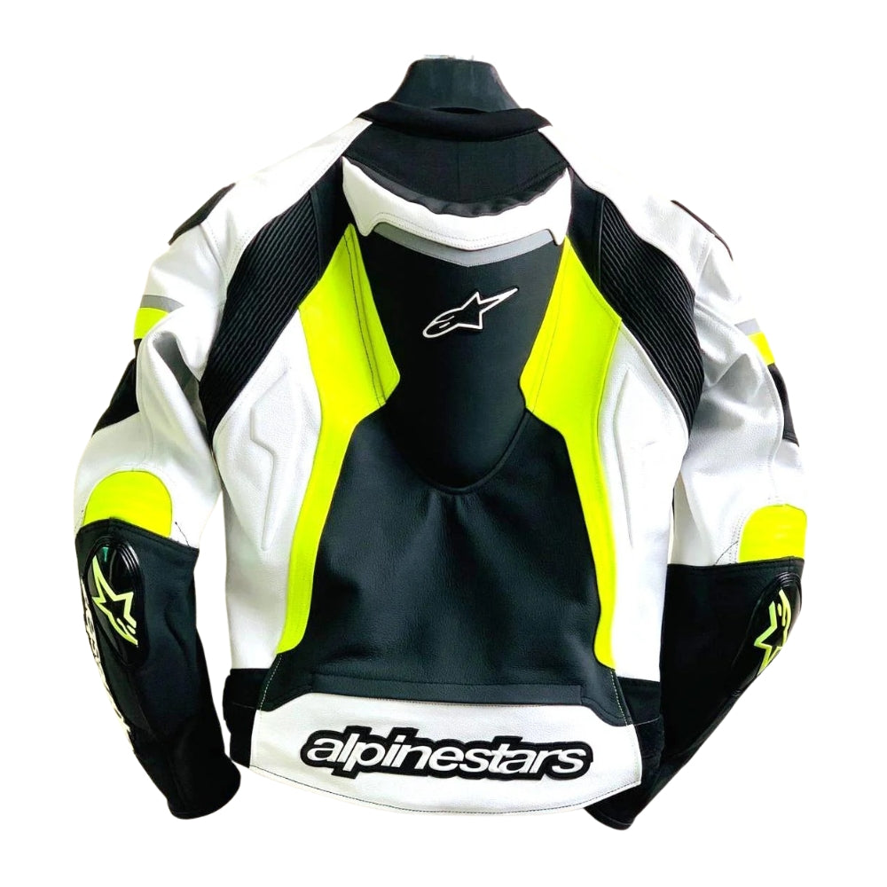 Celer Motorbike Leather Racing Jacket Black/Yellow/White