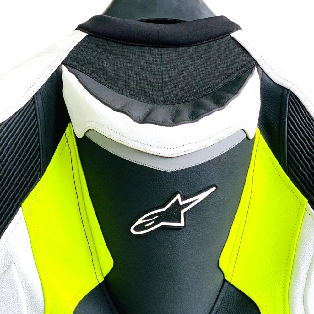 Celer Motorbike Leather Racing Jacket Black/Yellow/White