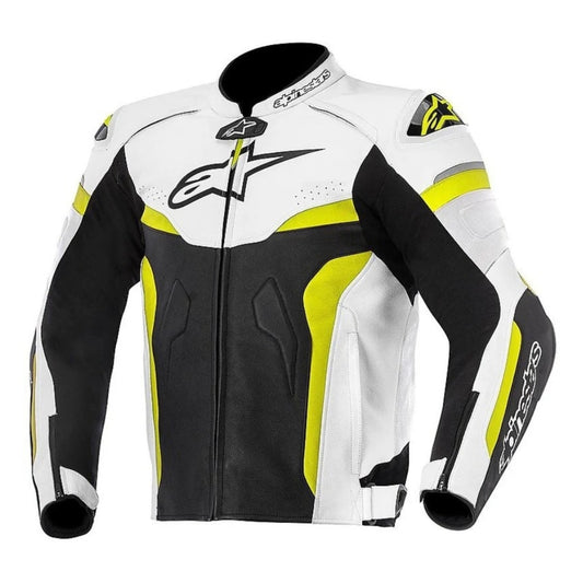 Celer Motorbike Leather Racing Jacket Black/Yellow/White