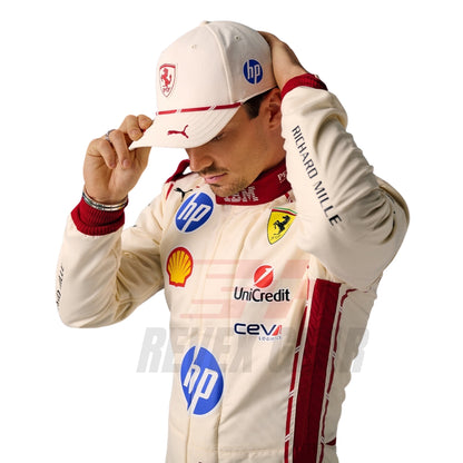 Charles Leclerc Racing driver adjusting cap with visible sponsor logos - RevEX Gear