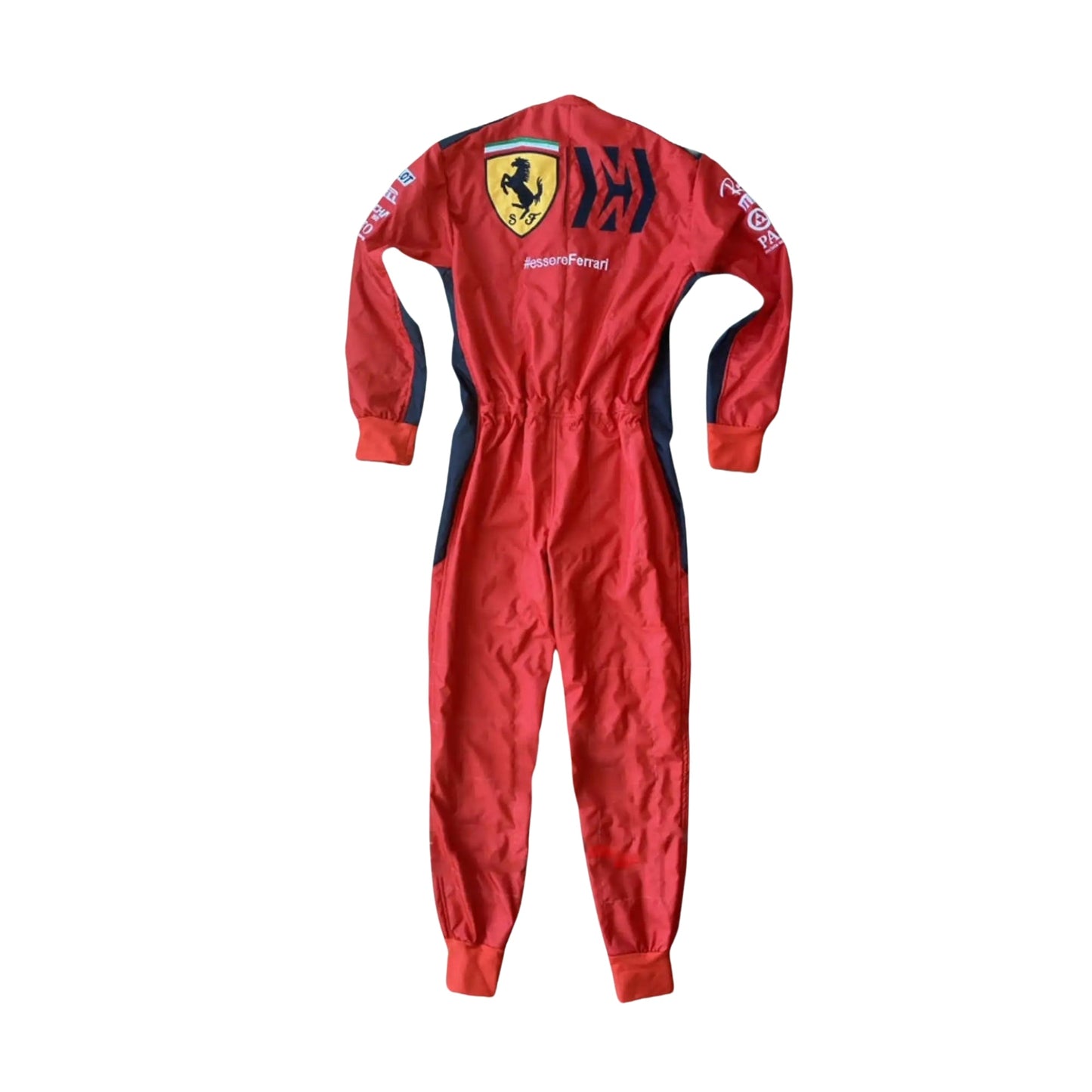 Back view of the 2020 Ferrari 1000 GP race suit with durable 2-layer fabric, displaying Scuderia Ferrari and sponsor embroidery.