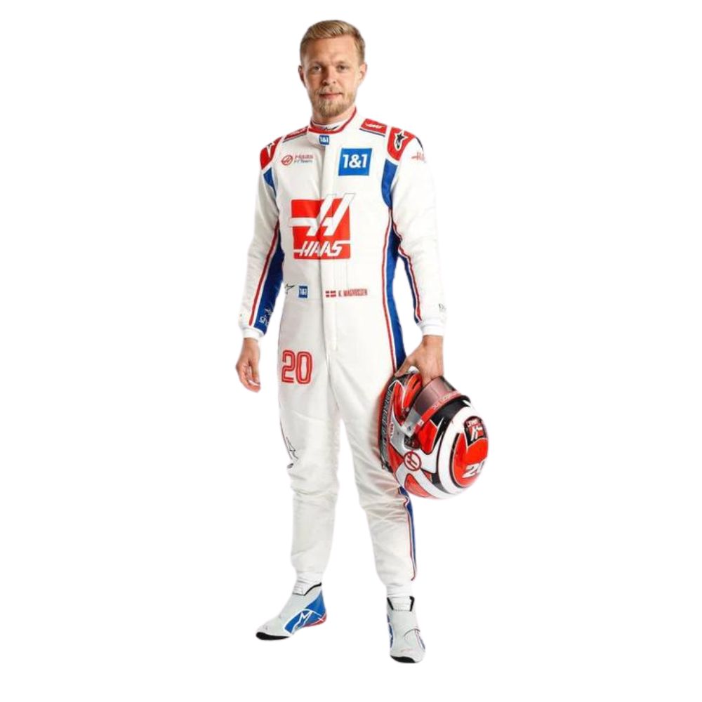 White and Red Kevin Haas F1 racing suit-208