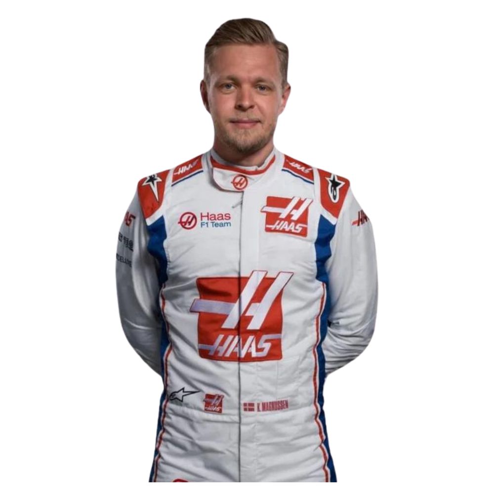 White and Red Kevin Haas F1 racing suit-209