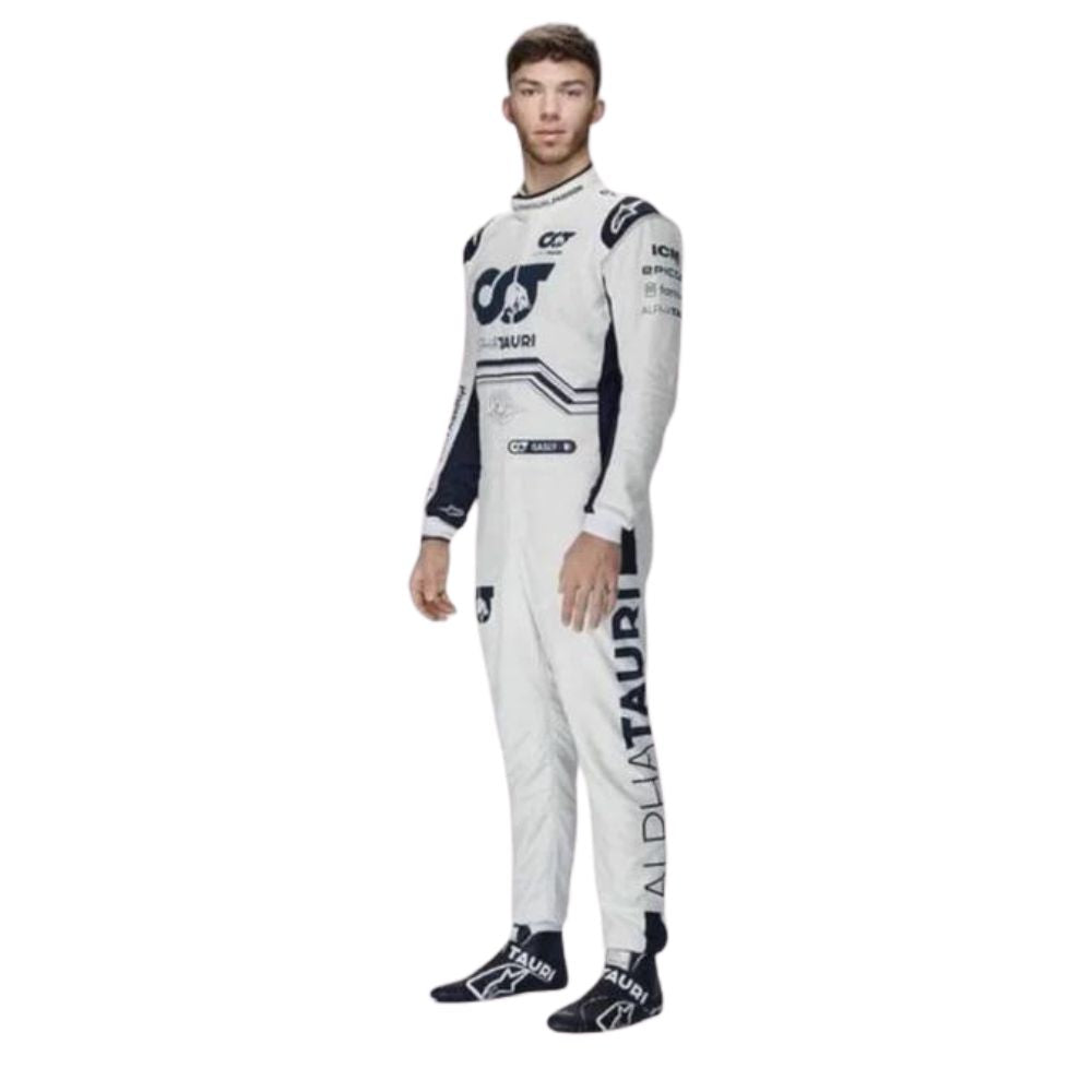 White and Blue Pierre Alpha Tauri F1 racing suit-223