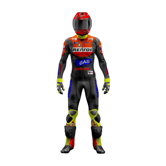 Custom Honda Repsol MotoGP Black and Red Motorcycle Leather Suit for Professional Riders
