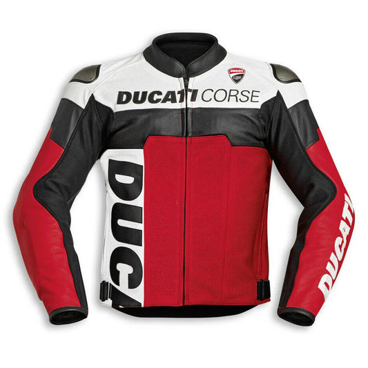Ducati Corse White/Black Motorbike Leather Racing Jacket