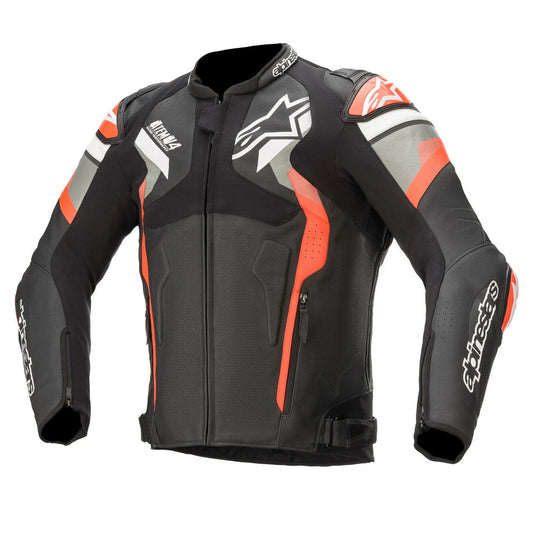 Atem V4 Motorbike Leather Jacket Black Orange Flourcent