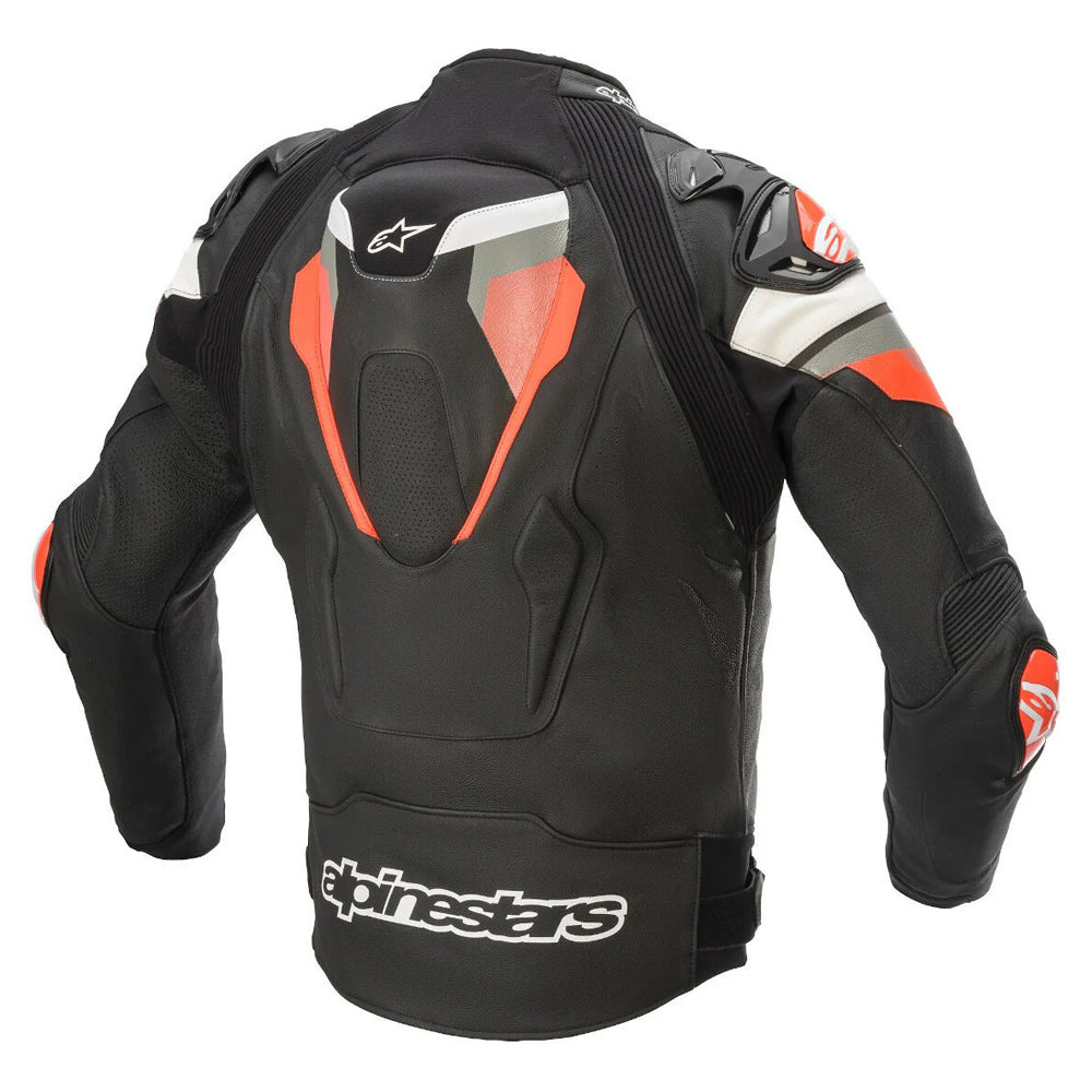 Atem V4 Motorbike Leather Jacket Black Orange Flourcent