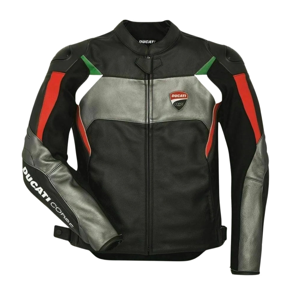 Ducati Corse Black Gray Motorbike Leather Jacket