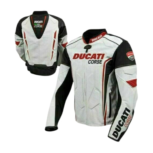 Ducati Corse White Motorbike Leather Jacket