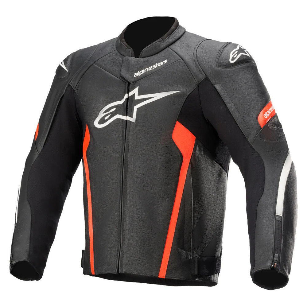 Faster V2 Motorbike Leather Racing Jacket Black/Flou Red