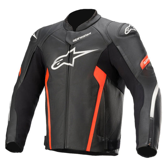 Faster V2 Motorbike Leather Racing Jacket Black/Flou Red
