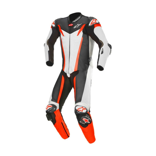 GP Tech V3 One-Piece Perforated Motorcycle Leather Suit Black and White