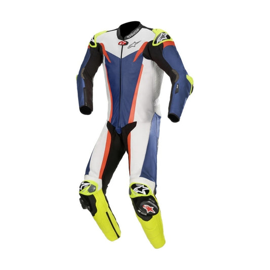 GP Tech V3 One-Piece Perforated Motorcycle Leather Suit Blue and White