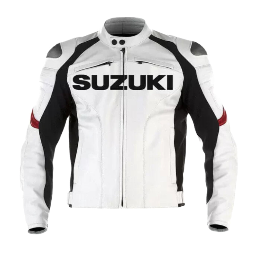 GSXR Suzuki Motorbike White Leather Jacket