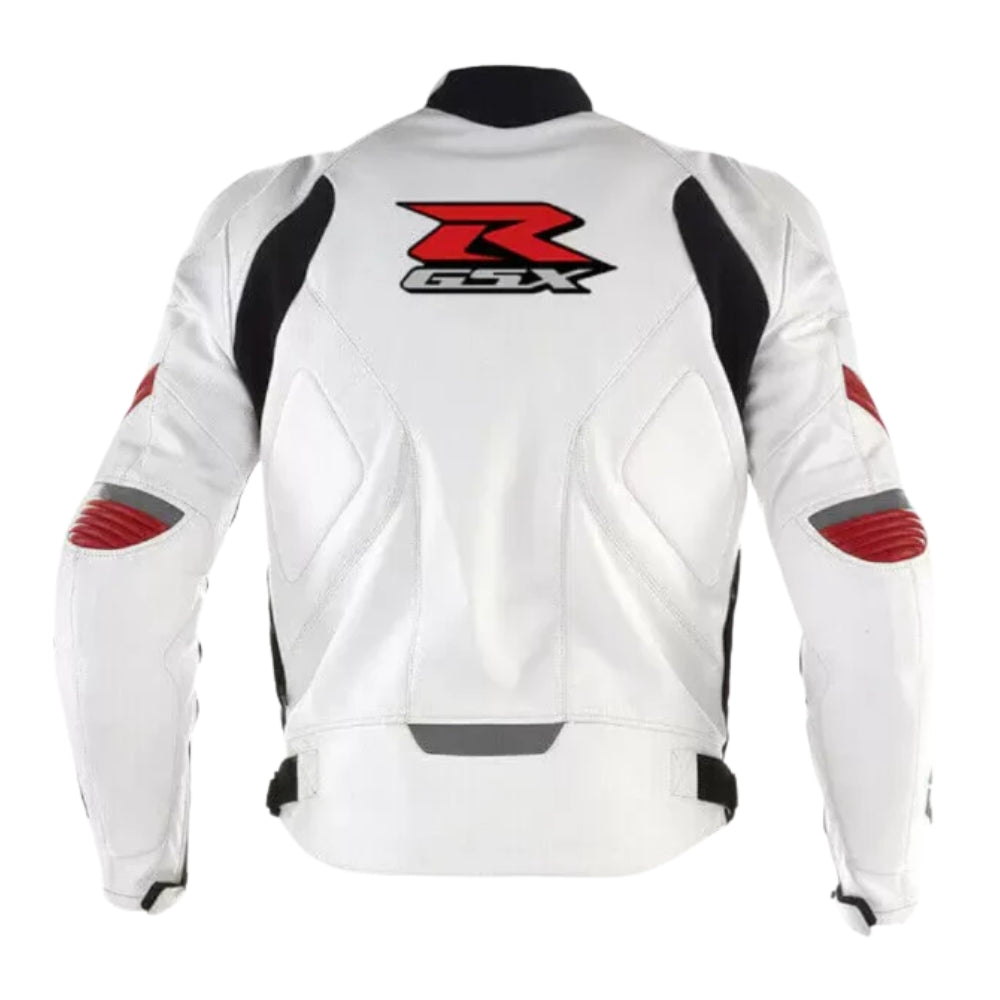 GSXR Suzuki Motorbike White Leather Jacket