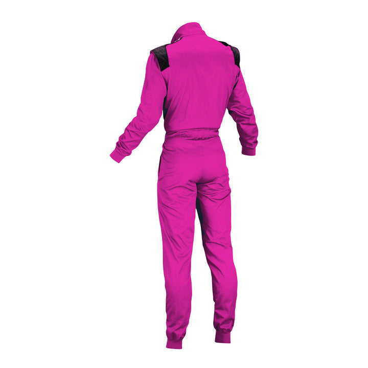 Back Side of Pink Go-Kart Racing Suit – Lightweight Breathable Karting Jumpsuit with Secure Zip Closure