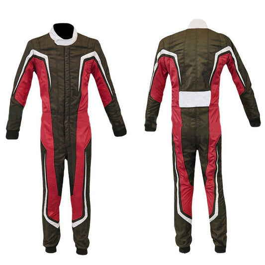 Premium Go-Kart Racewear Costume – Red and Brown Racing Suit for Adults and Kids | Professional Go Kart Racing Gear | Protective Karting Outfit for Men Women Boys Girls.