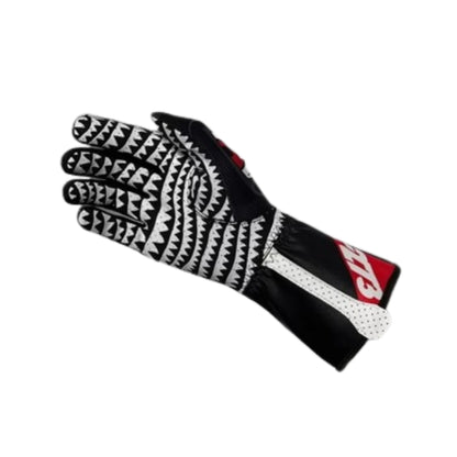 Black and white JAWS minus 273 racing glove with red accents on a white background