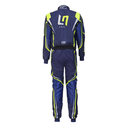 Back view of LN Kart Suit 2022 OMP overall karting suit showing reinforced stitching, stretch panels, and modern racing-inspired styling.