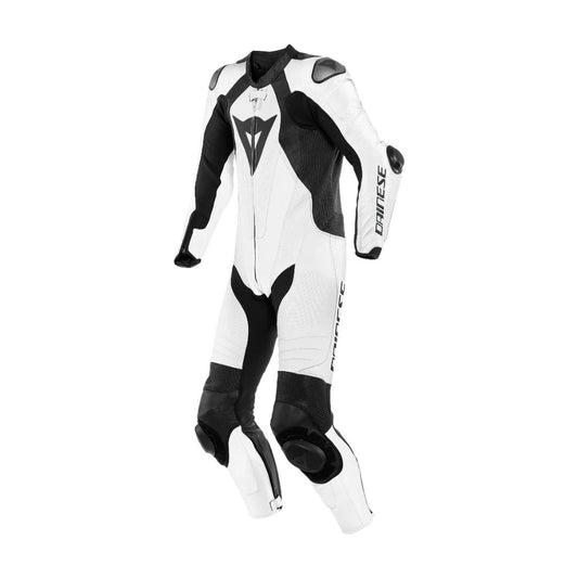 Laguna Seca 5 One-Piece Perforated Motorcycle Leather Racing Suit Black and White