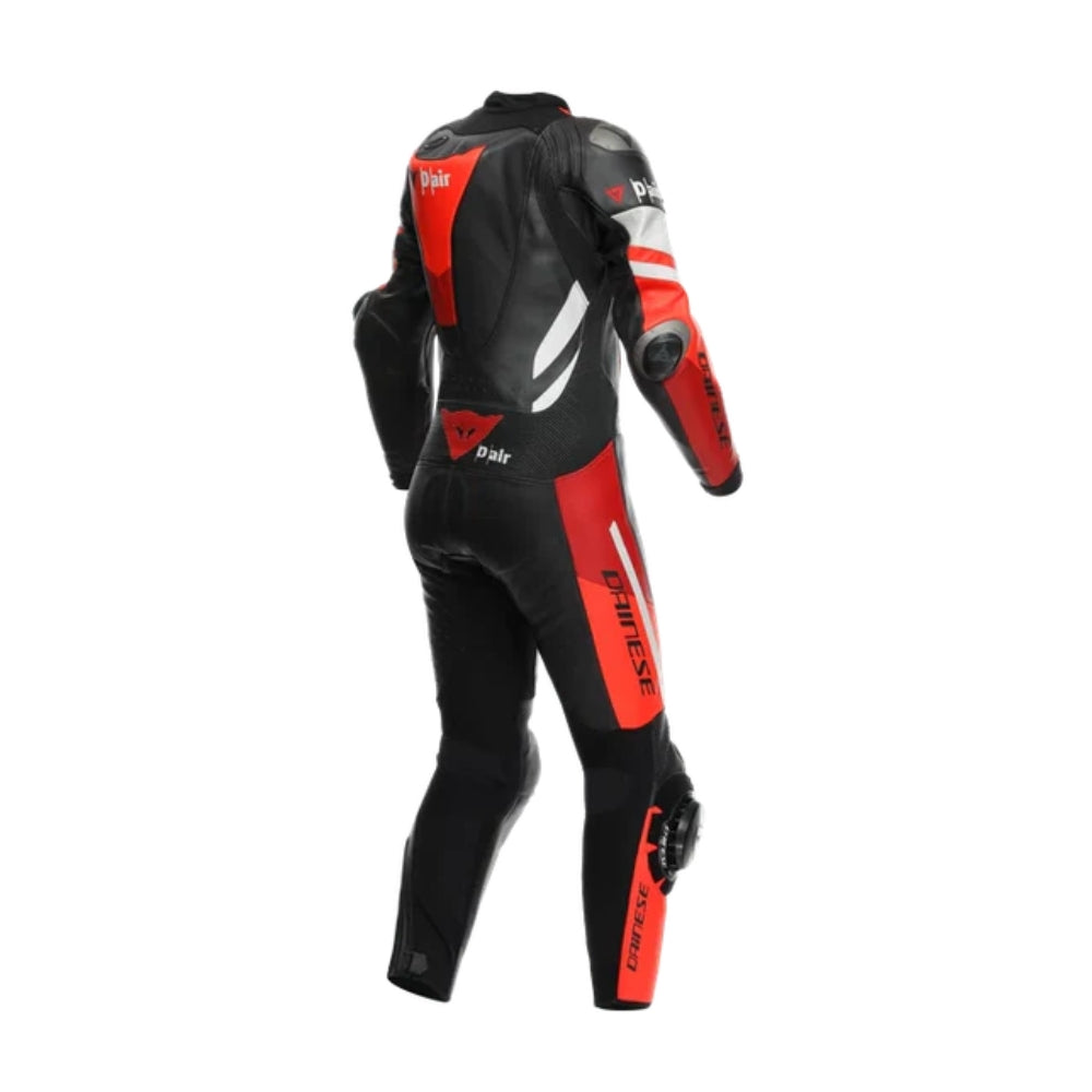 Misano 3 Perforated One-Piece Motorcycle Leather Racing Suit Black and Red Fluo
