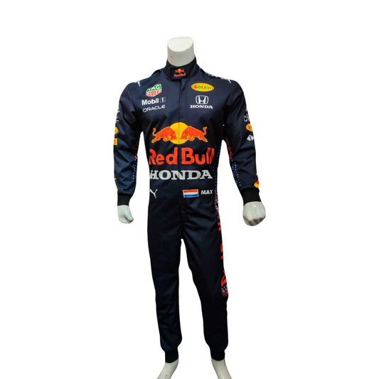 Max Verstappen 2021 Red Bull Racing F1 Suit Front View, Navy Blue Design