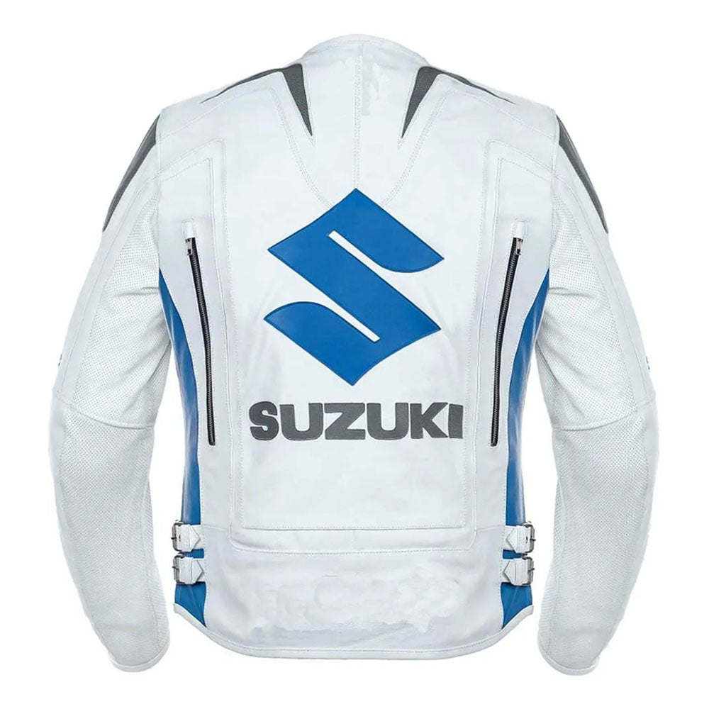 Men’s White Suzuki Motorbike Leather Racing Jacket