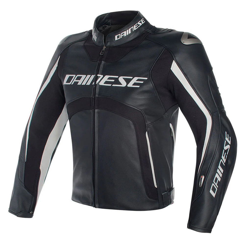 Misano Perforated Motorbike Leather Jacket Black / White