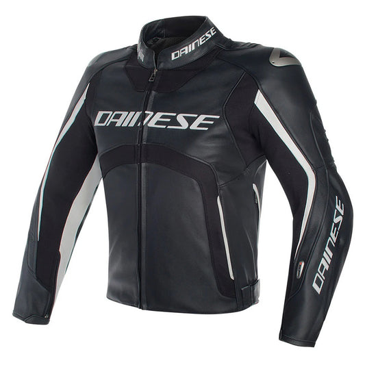 Misano Perforated Motorbike Leather Jacket Black / White