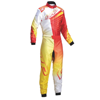 OMP KS 1-R Kart Race Suit - White / Yellow / Orange - RevEx Gear