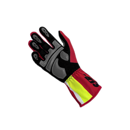 Black, red, and yellow SNAP minus 273 racing glove on a white background