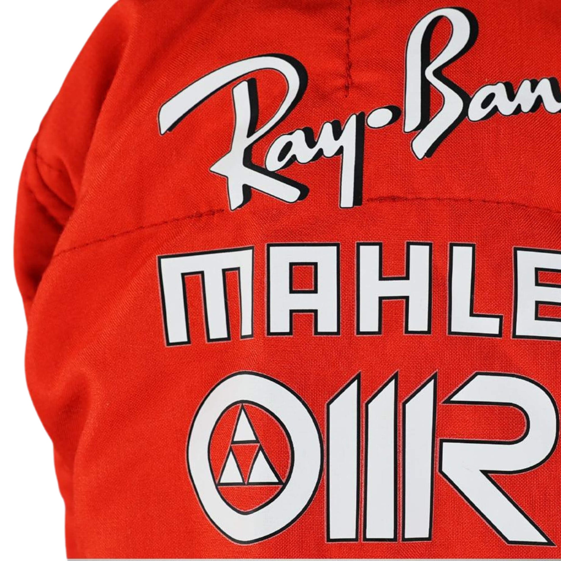 Close up shoulder view of High-resolution image of Sebastian Vettel’s 2019 race suit – clean, sharp design